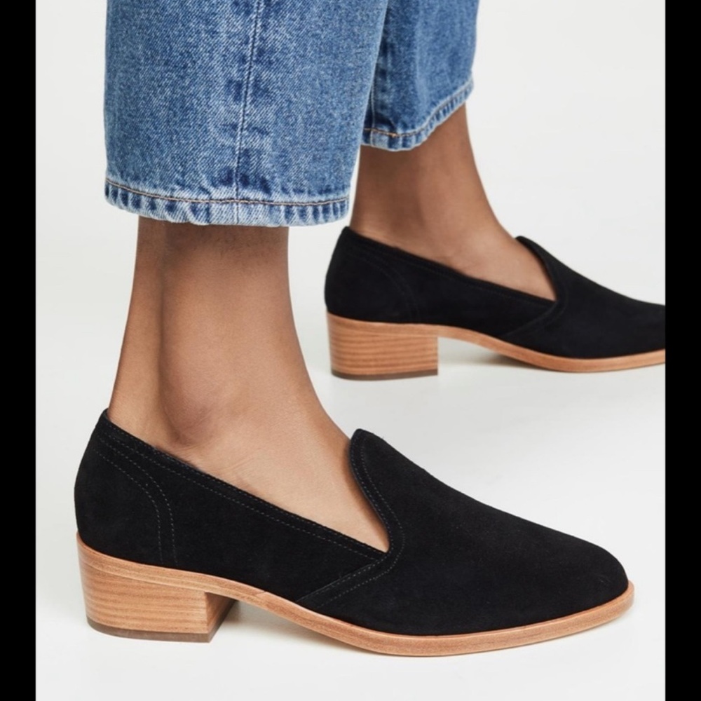 Soludos Black Suede Woman’s block heel Loafers Size 8 Corpcore Casual